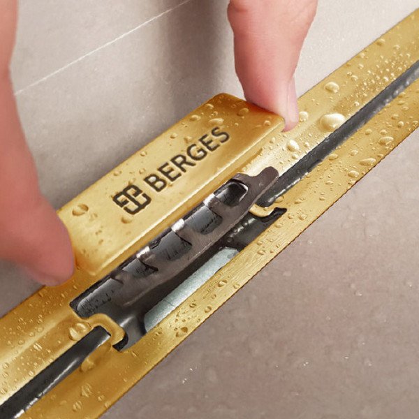Душевой лоток Berges Simpel 092112 с решеткой 80x5 см, боковой выпуск, с возможностью изменения длины, цвет золото глянец - фото 1