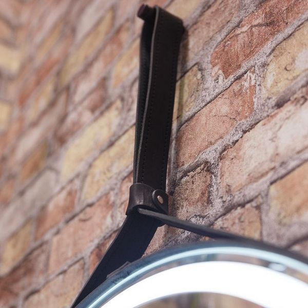 Зеркало Art & Max Milan Nero 100x100, на кожаном ремне, с подсветкой и диммером, цвет черный - фото 1