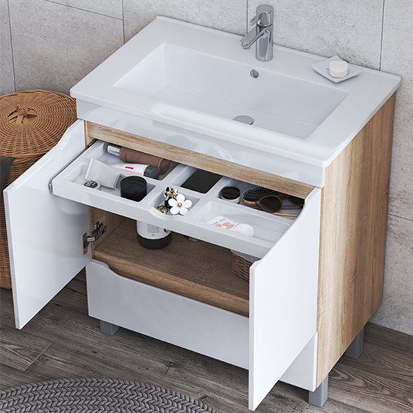 Мебель для ванной Vigo Grani 75, 2 дверцы, 1 ящик, цвет белый / дуб сонома