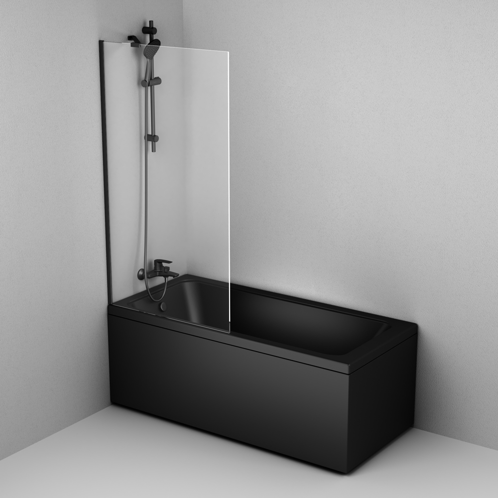 Шторка на ванну AM.PM Gem 80 W90BS-080-140BT, стекло прозрачное, профиль черный матовый