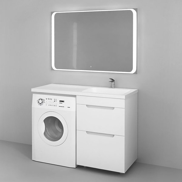 Раковина Madera Kamilla 120x48 для установки над стиральной машиной, правая, цвет белый