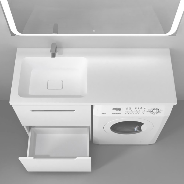 Раковина Madera Kamilla 120x48 для установки над стиральной машиной, левая, цвет белый