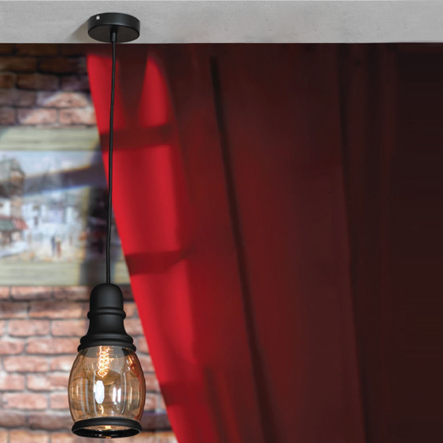Подвесной светильник Lussole Loft Tonawanda LSP-9690, арматура черная, плафон стекло коричневое - фото 1