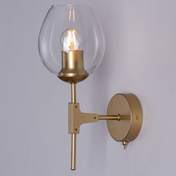 Бра Arte Lamp Yuka A4103AP-1GO, арматура золото, плафон стекло прозрачное, 13х19 см - фото 1