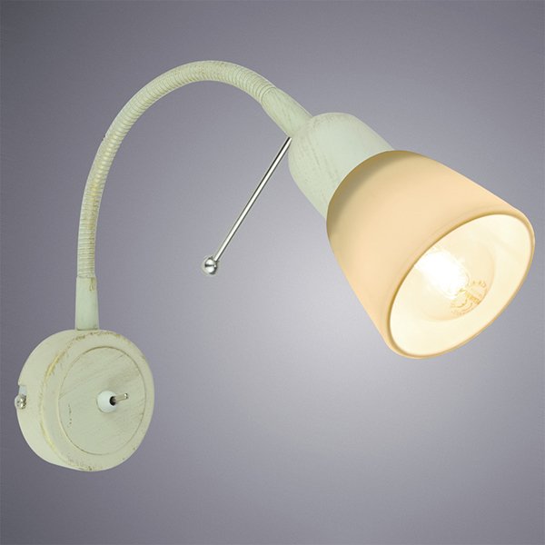 Бра Arte Lamp Lettura A7009AP-1WG, арматура белая / золото, плафон стекло белое, 7х34 см