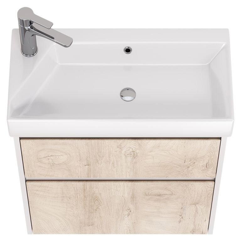 Мебель для ванной Dreja Slim 65, с 2 ящиками, цвет белый глянец / дуб кантри