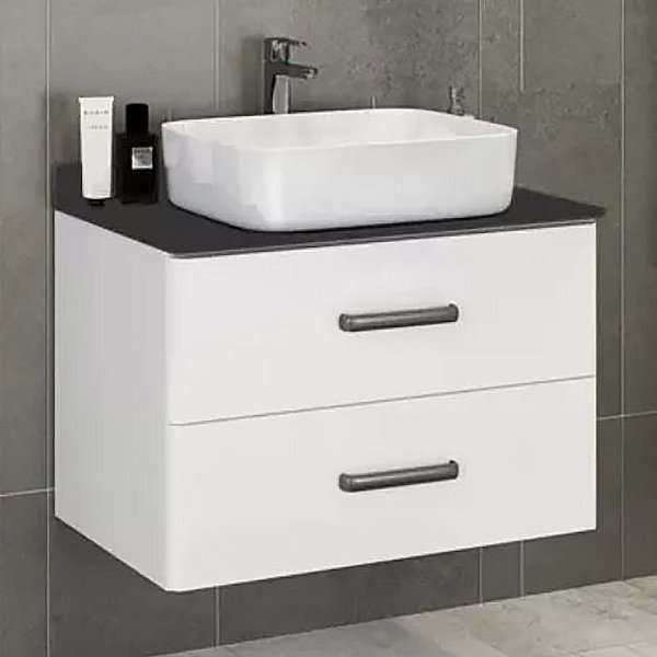 Мебель для ванной Comforty Амстердам 75 с черной матовой столешницей, цвет белый