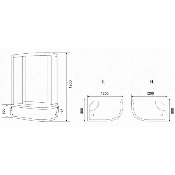 Душевой уголок Parly ZEM1201ВL 120х80, левый, стекло прозрачное, профиль черный - фото 1