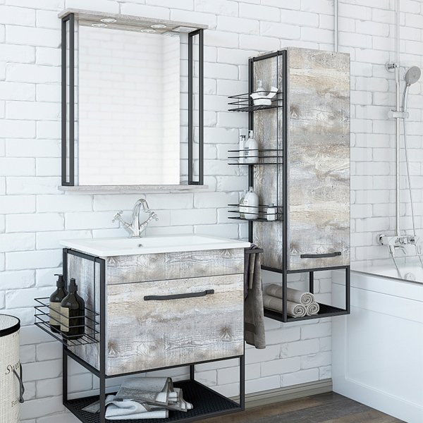 Мебель для ванной Sanflor Бруклин 60, подвесная, цвет бетон пайн экзотик / черный муар - фото 1
