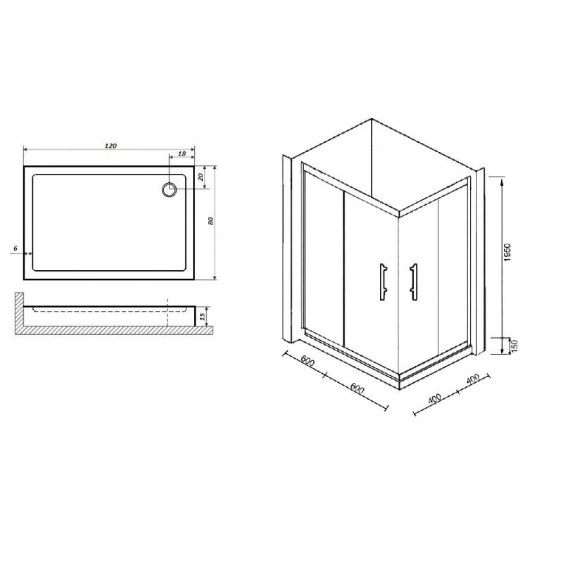 Душевой уголок Parly ZQ121G-L 120x80, стекло серое, профиль хром, левый - фото 1