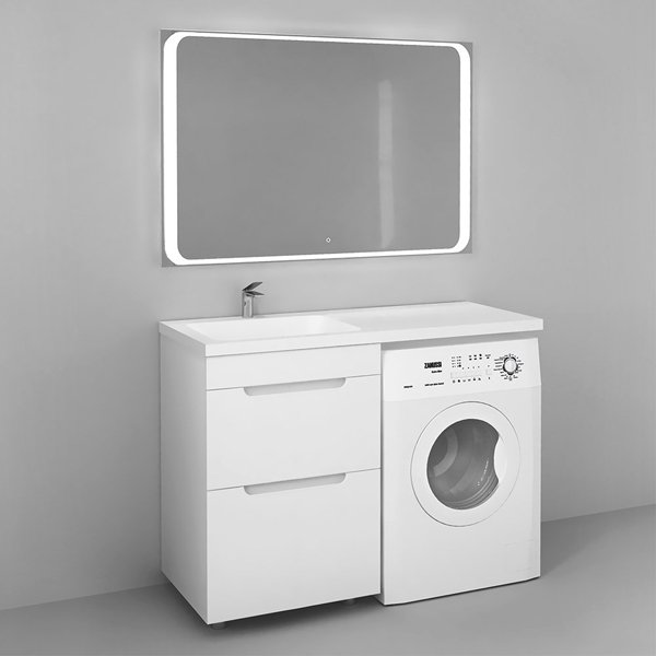 Раковина Madera Kamilla 110x48 для установки над стиральной машиной, левая, цвет белый
