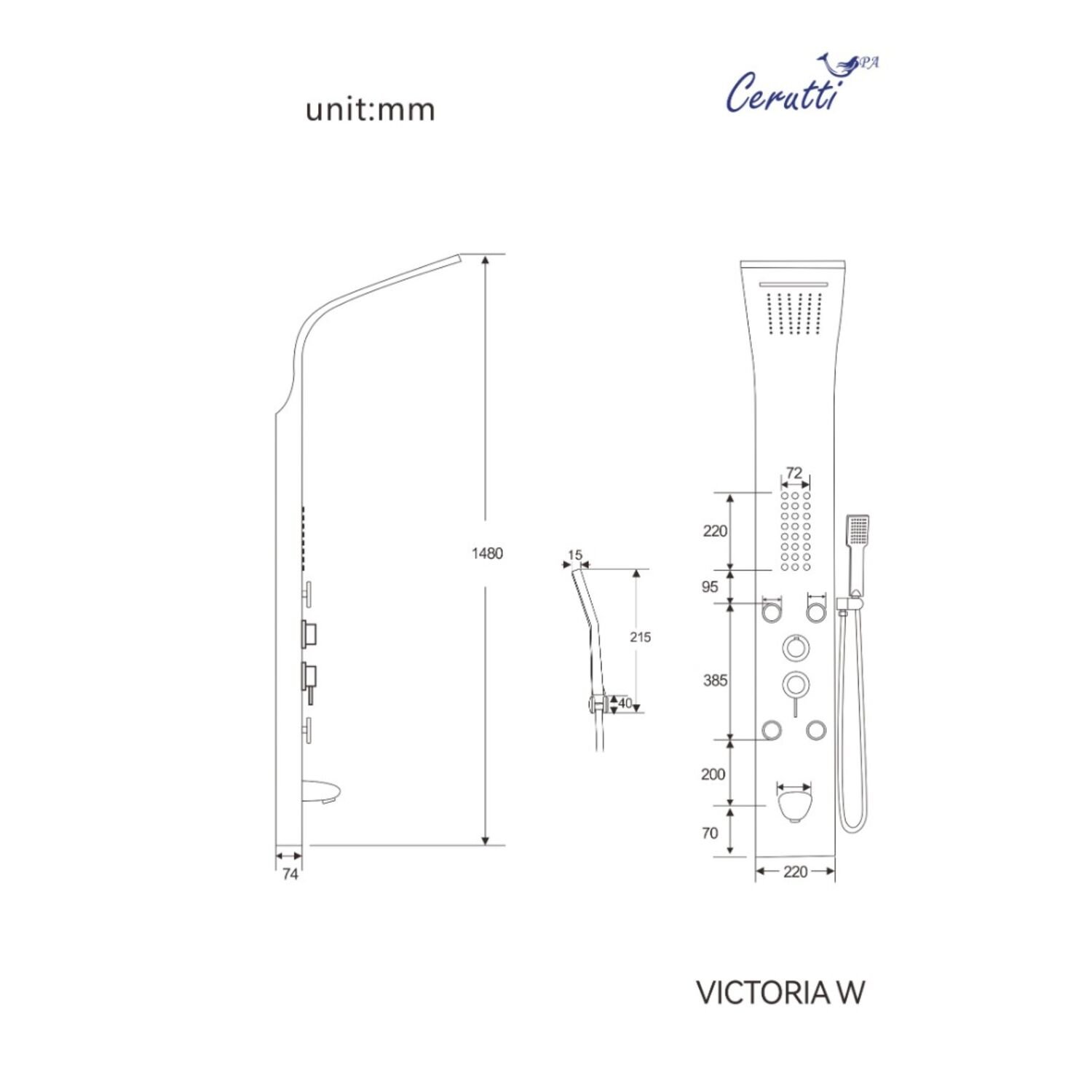 Душевая панель CeruttiSPA Victoria W CT9979, с гидромассажем, цвет белый