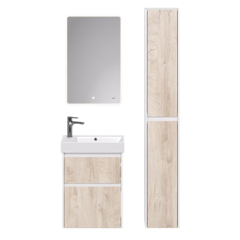 Мебель для ванной Dreja Slim 55, с 2 ящиками, цвет белый глянец / дуб кантри