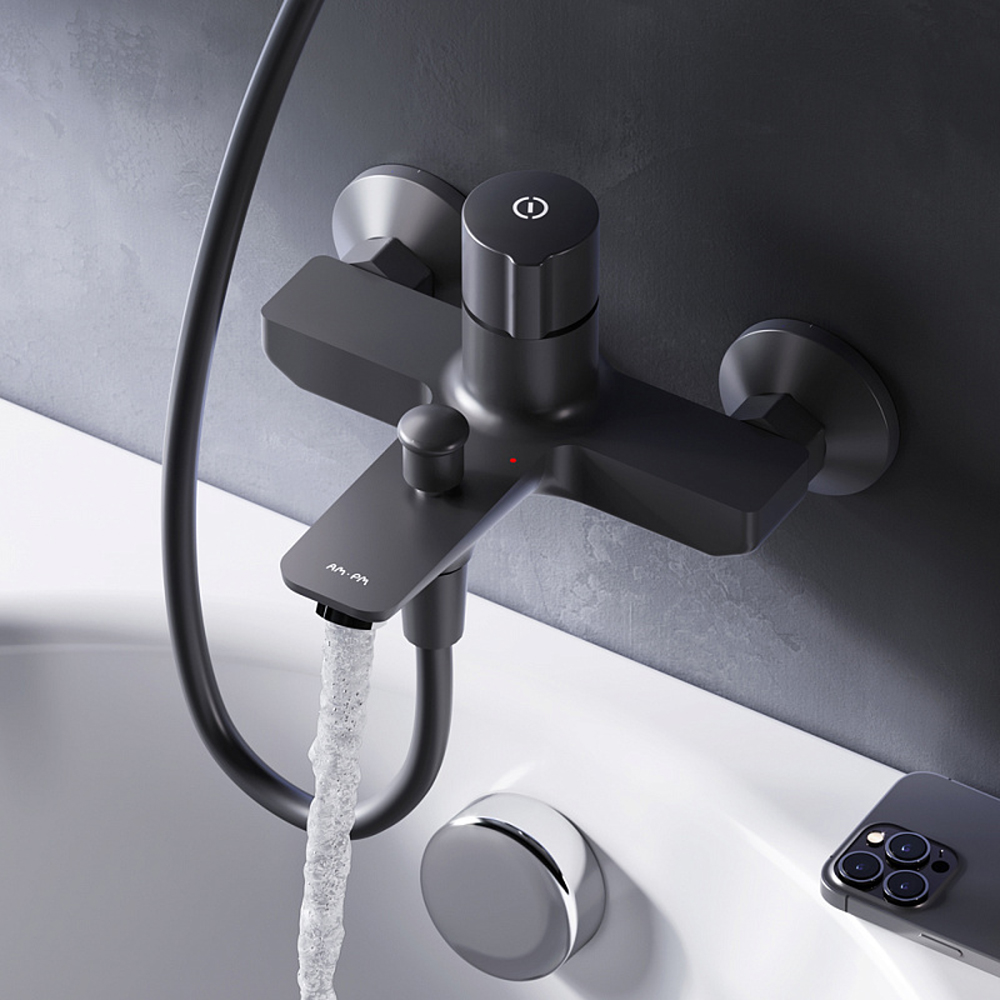Смеситель AM.PM X-Joy TouchReel F85A10522 для ванны с душем, нажимной, цвет черный