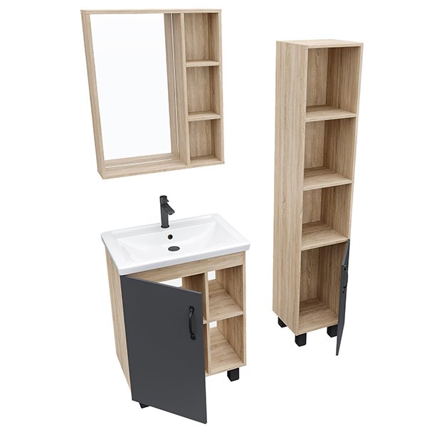 Мебель для ванной Grossman Флай 60, цвет серый / дуб сонома