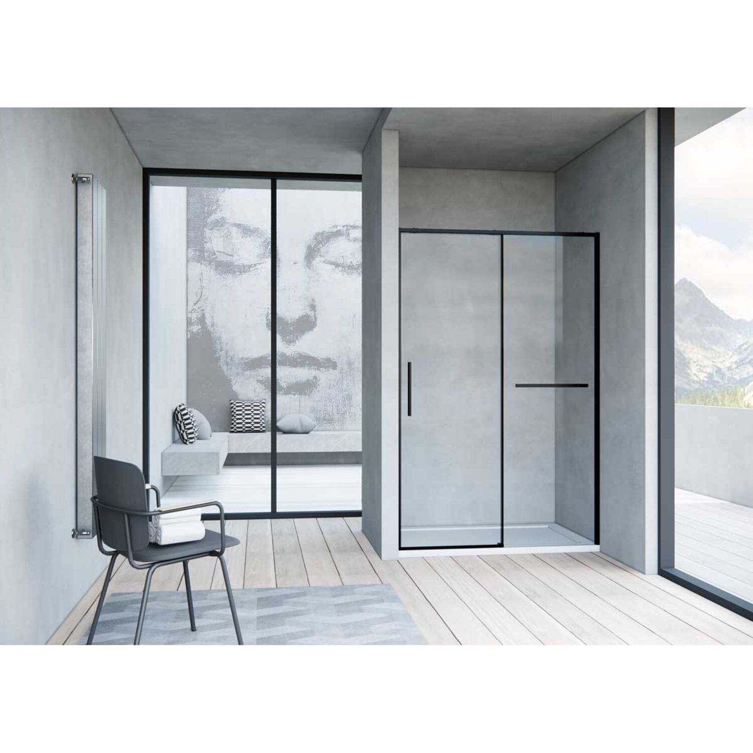 Душевая дверь Vincea Slim Soft VDS-1SS 110x200, с доводчиком, с полотенцедержателем, стекло прозрачное, профиль черный - фото 1