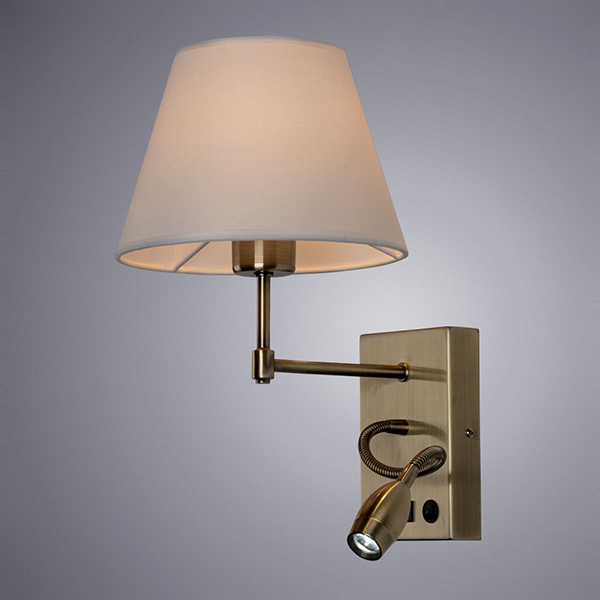 Бра Arte Lamp Elba A2581AP-2AB, арматура бронза, плафон ткань белая, 20х26 см