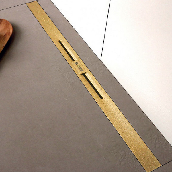 Душевой лоток Berges Simpel 092013 с решеткой 100x4 см, прямой выпуск, с возможностью изменения длины, цвет золото глянец - фото 1