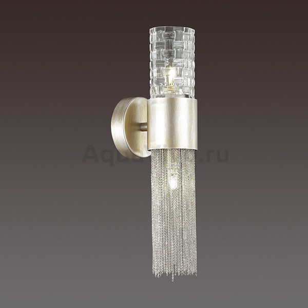 Бра Odeon Light Perla 4631/2W, арматура серебро, плафон стекло / металл прозрачное / серебристо-золотистый, 10х40 см