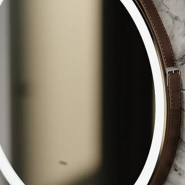 Зеркало Jorno Wood 50x50, на кожаном ремне, с подсветкой и диммером, цвет коричневый - фото 1