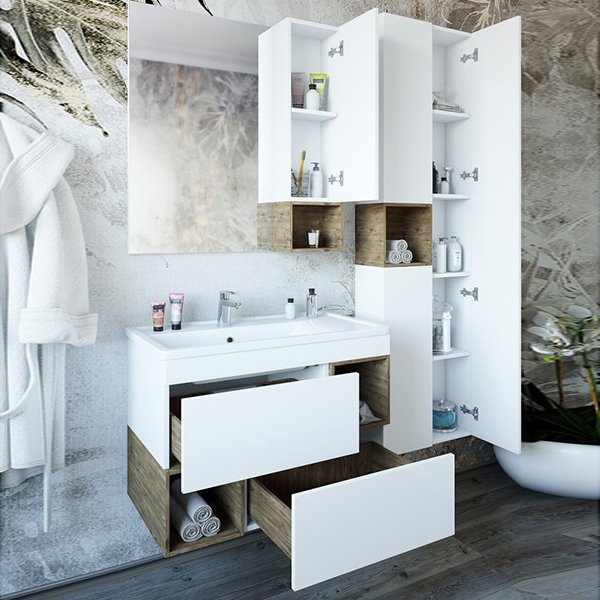 Мебель для ванной Sanflor Даллас 80, цвет белый матовый / дуб рустикальный - фото 1