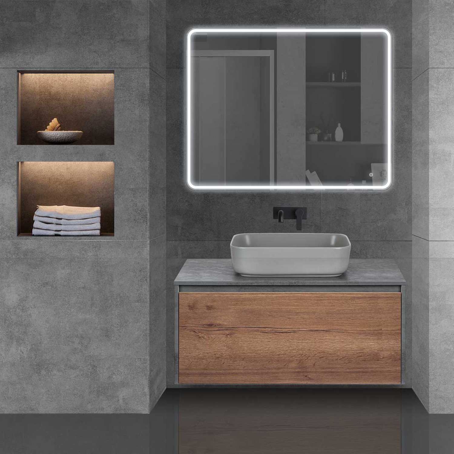 Мебель для ванной Vincea Mesa 100, цвет табачный дуб / бетон