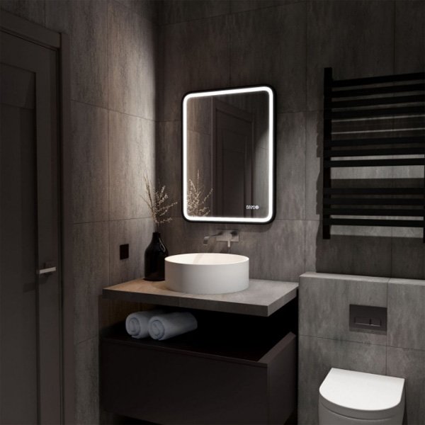 Зеркало Art & Max Genova 60x80, с подсветкой и диммером, часами - фото 1