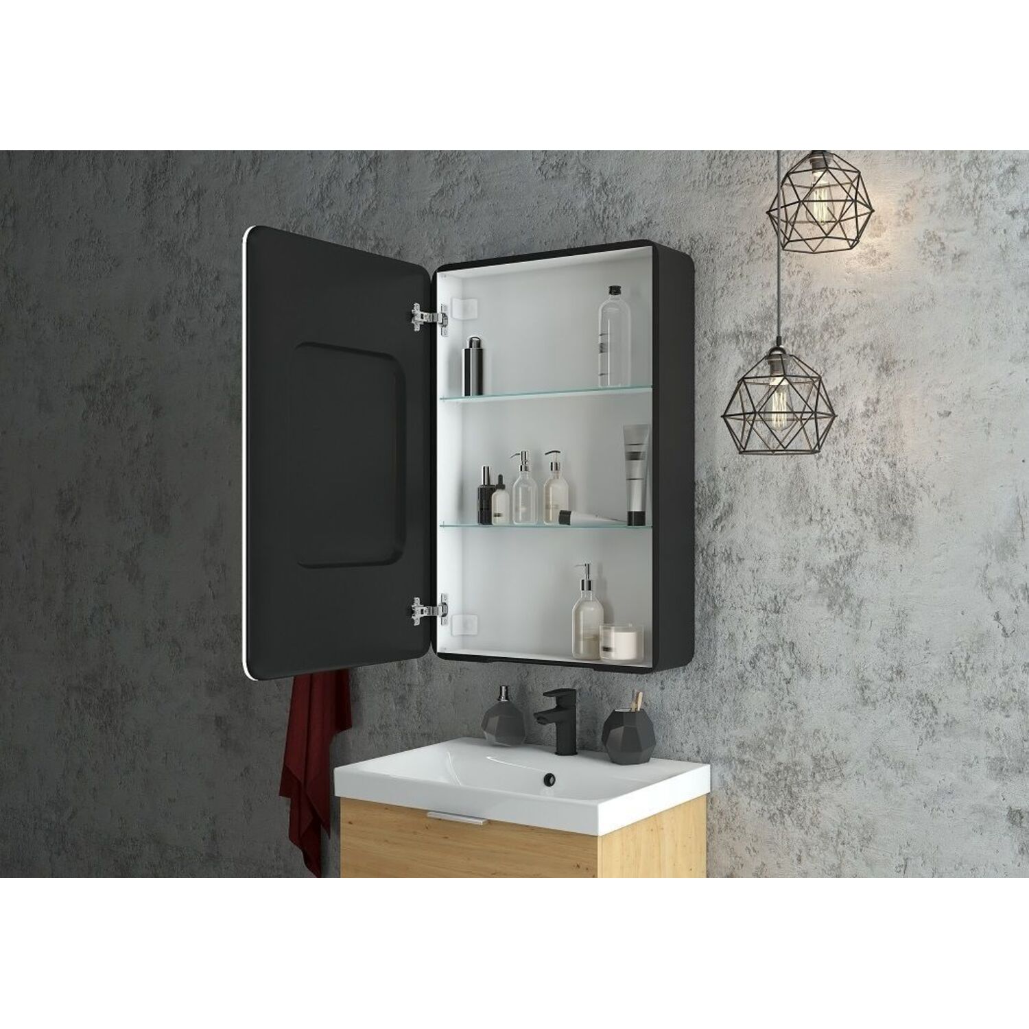 Шкаф-зеркало Art & Max Lecce 56, левый, с подсветкой и диммером, цвет черный матовый - фото 1