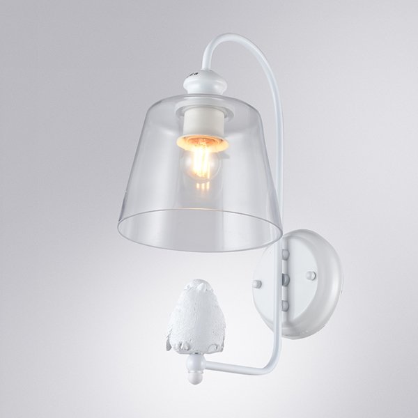 Бра Arte Lamp Passero A4289AP-1WH, арматура белая, плафон стекло дымчатое, 18х21 см - фото 1