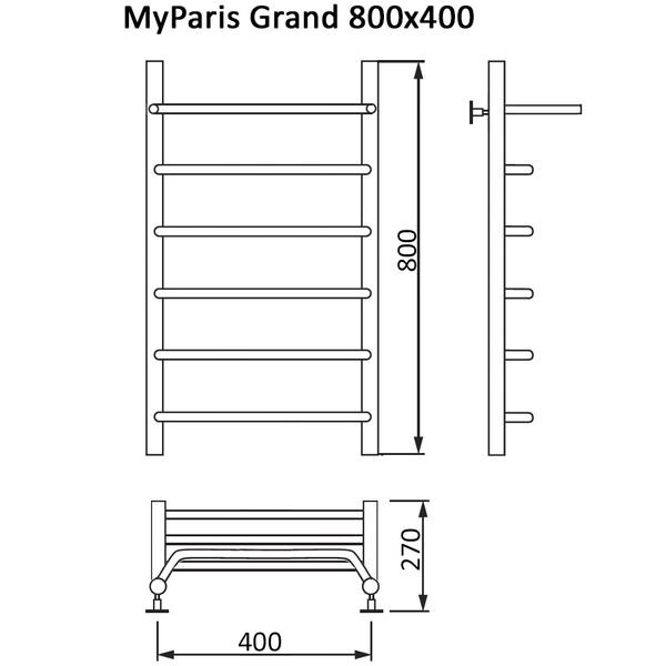 Полотенцесушитель MyFrea My Paris Grand 80x40 водяной, с полкой, цвет хром - фото 1