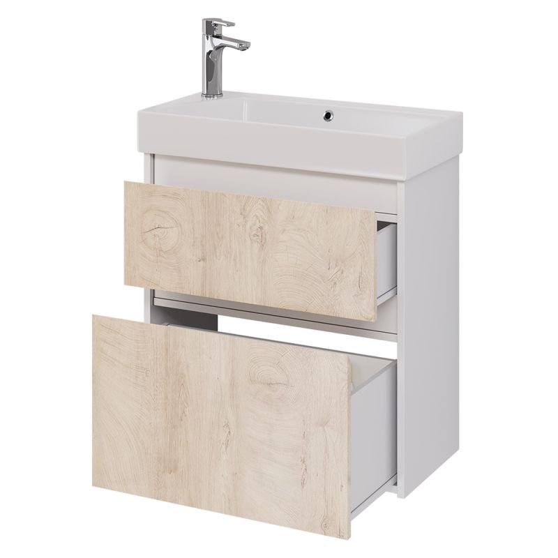 Мебель для ванной Dreja Slim 65, с 2 ящиками, цвет белый глянец / дуб кантри