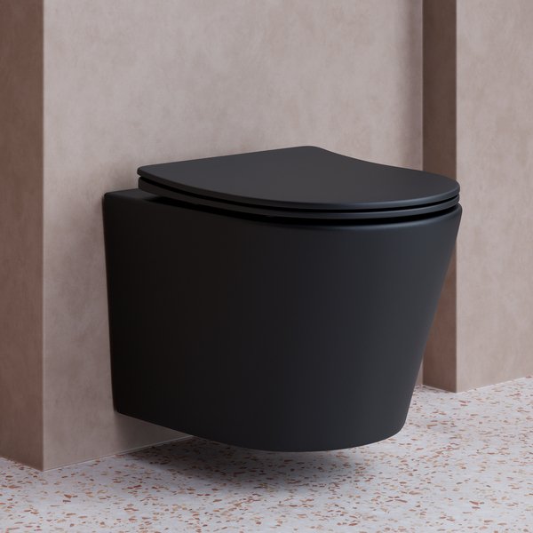 Унитаз Ceramica Nova Balearica Rimless CN6000MB подвесной, безободковый, с сиденьем микролифт, цвет черный матовый - фото 1