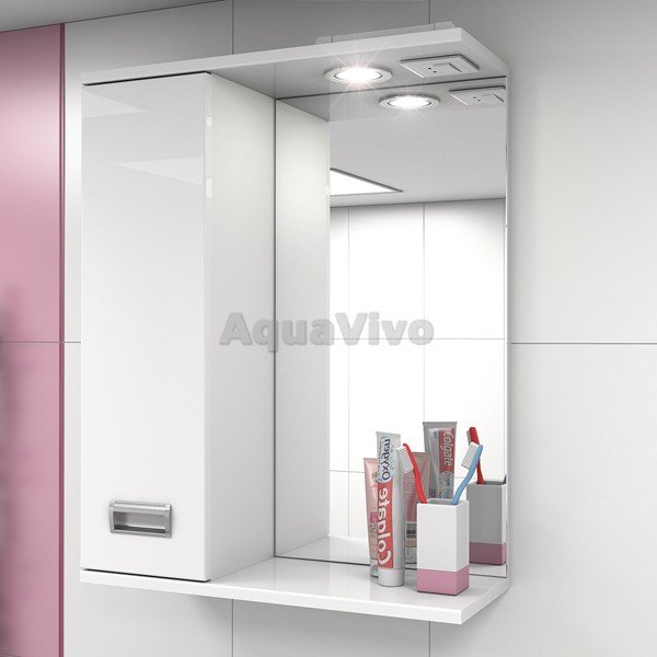 Шкаф-зеркало Какса-А Пикколо 55, левый, с подсветкой, цвет белый