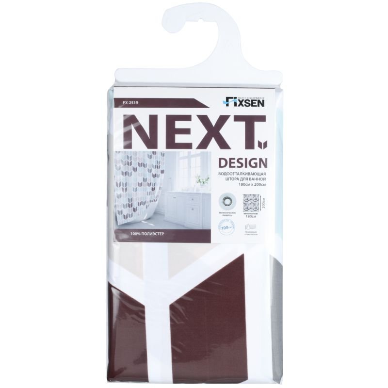 Штора для ванной Fixsen Next FX-2519, 180x200, цвет бежевый / серый - фото 1