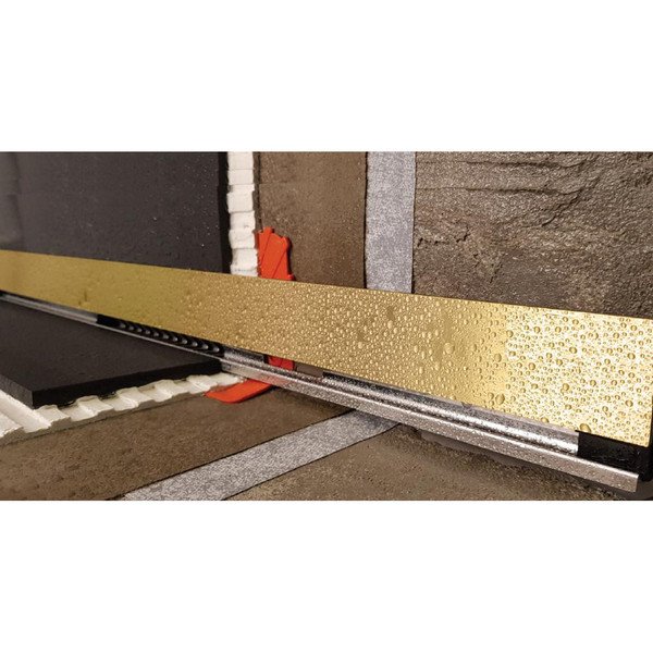 Душевой лоток Berges Wall 092156 с решеткой 60x5 см, боковой выпуск, с возможностью изменения длины, цвет золото глянец