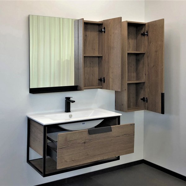 Мебель для ванной Comforty Бонн 90, с белой раковиной, цвет дуб темный - фото 1