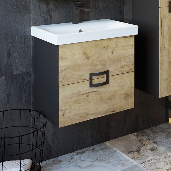 Мебель для ванной Sanflor Выборг 60, цвет черный / дуб крафт золотой - фото 1