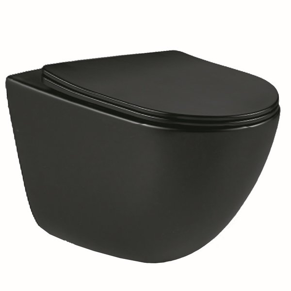 Унитаз Esbano Lotus Matt Black подвесной, безободковый, с сиденьем микролифт, цвет черный матовый