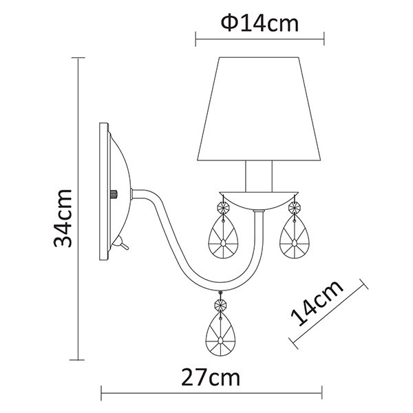 Бра Arte Lamp Melisa A9123AP-1CC, арматура хром / прозрачный, плафон ткань белый, 14х27 см