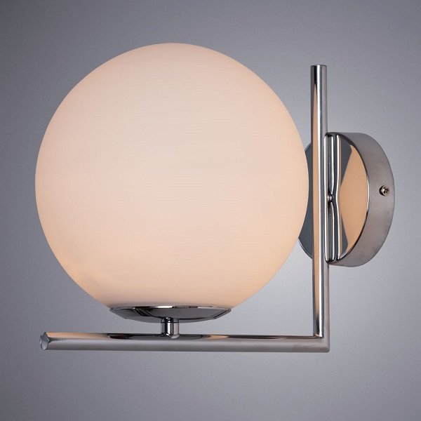 Бра Arte Lamp Bolla-Unica A1921AP-1CC, арматура хром, плафон стекло белое, 20х24 см - фото 1