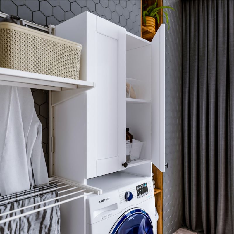 Шкаф-пенал Бриклаер Хелена 64 над стиральной машиной, рамочный фасад, цвет белый - фото 1