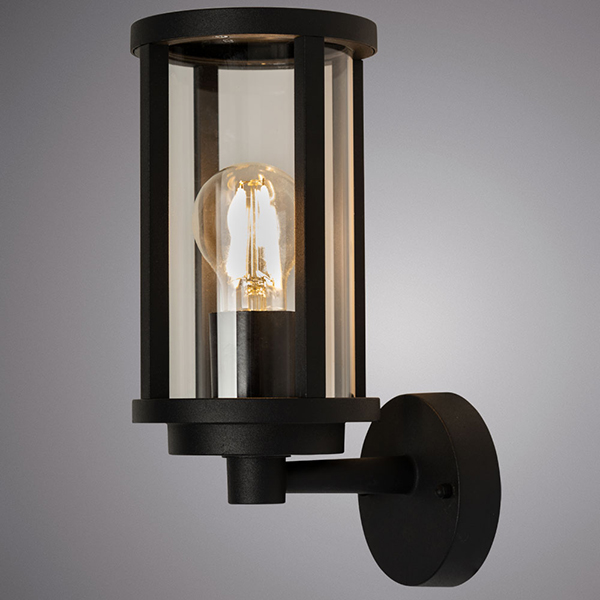 Настенный светильник Arte Lamp Toronto A1036AL-1BK, арматура черная, плафон стекло прозрачное, 13х18 см