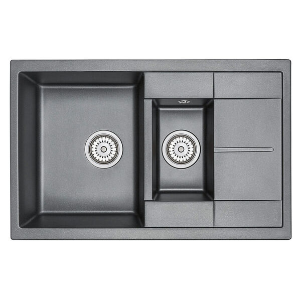 Кухонная мойка Granula GR-7802 BL 78x50, 2 чаши, с крылом, цвет черный