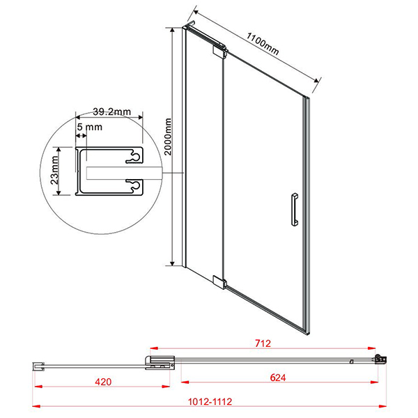 Душевая дверь Vincea Extra VDP-1E 100/110x200, стекло прозрачное, профиль хром - фото 1