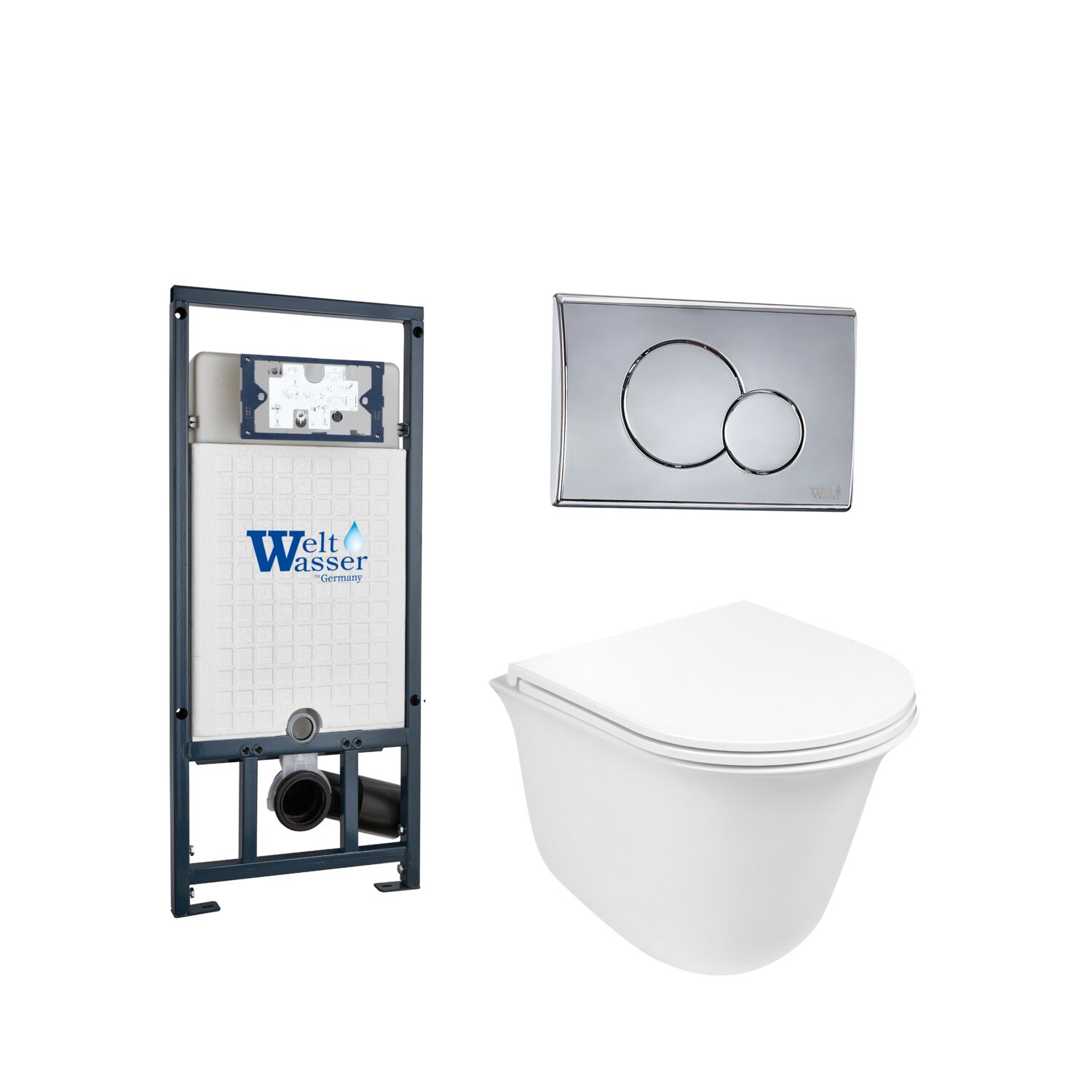 Комплект Weltwasser 10000006994 унитаза Telbach 004 GL-WT с сиденьем микролифт и инсталляции Marberg 507 с кнопкой Mar 507 RD-CR хром