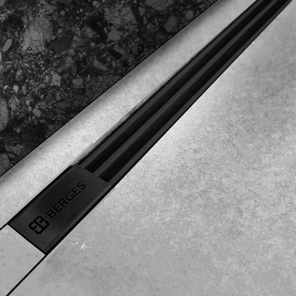Душевой лоток Berges Super Slim 095154 с решеткой 80x9 см, боковой выпуск, с возможностью изменения длины, цвет матовый черный - фото 1