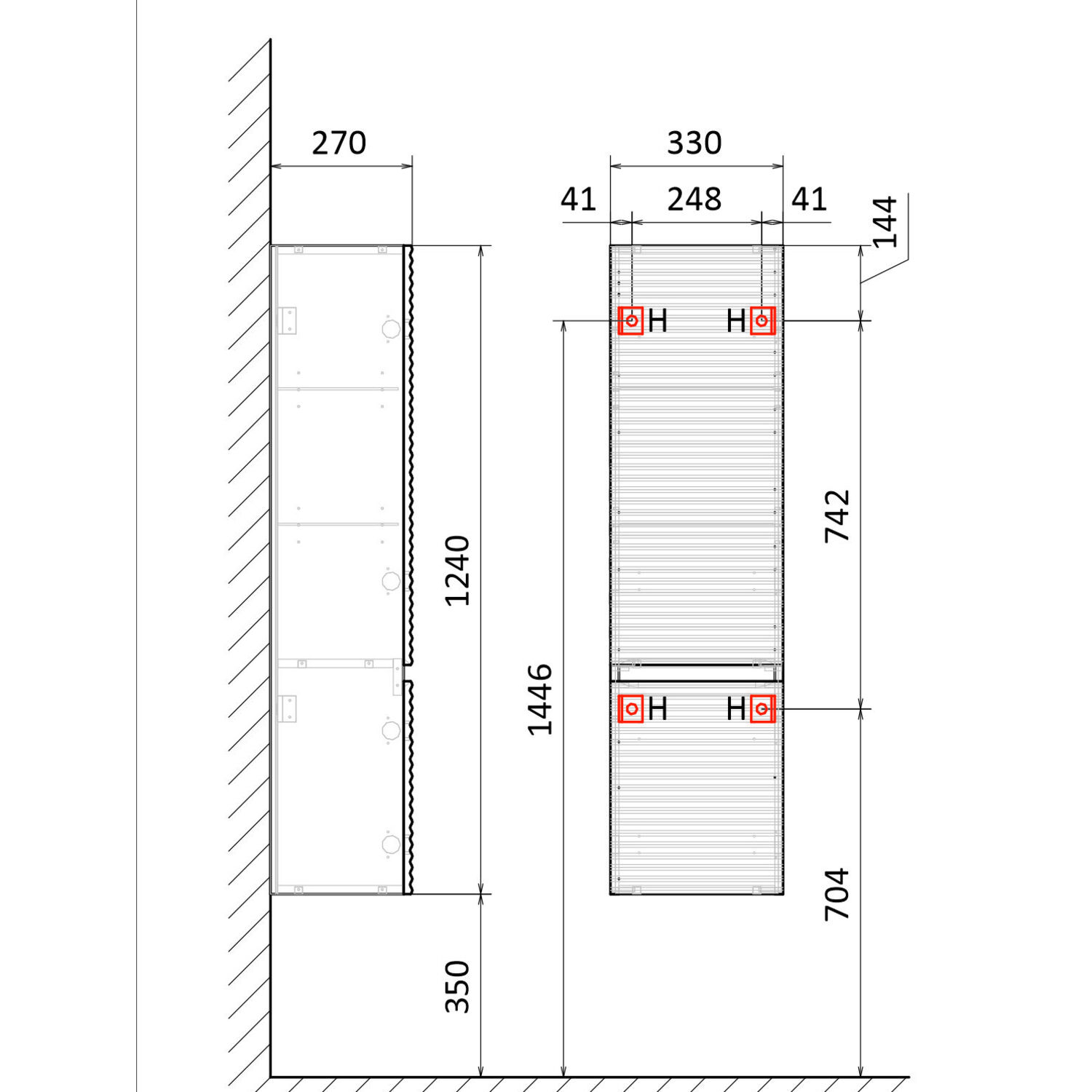 Шкаф-пенал Jorno Cossety 33x124, подвесной, цвет антрацит