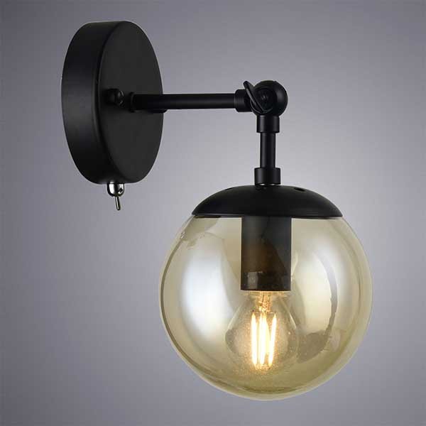 Бра Arte Lamp Bolla A1664AP-1BK, арматура черная, плафон стекло янтарное, 13х18 см - фото 1