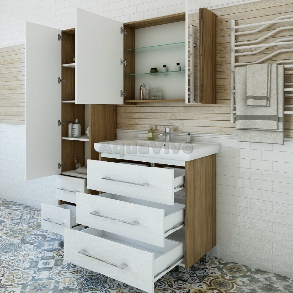 Мебель для ванной Sanflor Ларго 80, напольная, цвет Швейцарский Вяз/белый - фото 1