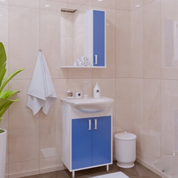 Шкаф-зеркало Corozo Колор 50, правый, цвет белый / синий - фото 1